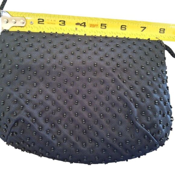 Carolyne Barton Beaded Evening Bag Cocktail Party Purse Artsy Black Gold Silver - Picture 5 of 7